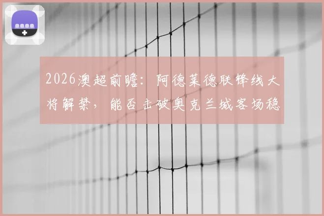2026澳超前瞻：阿德莱德联锋线大将解禁，能否击破奥克兰城客场稳固防线？